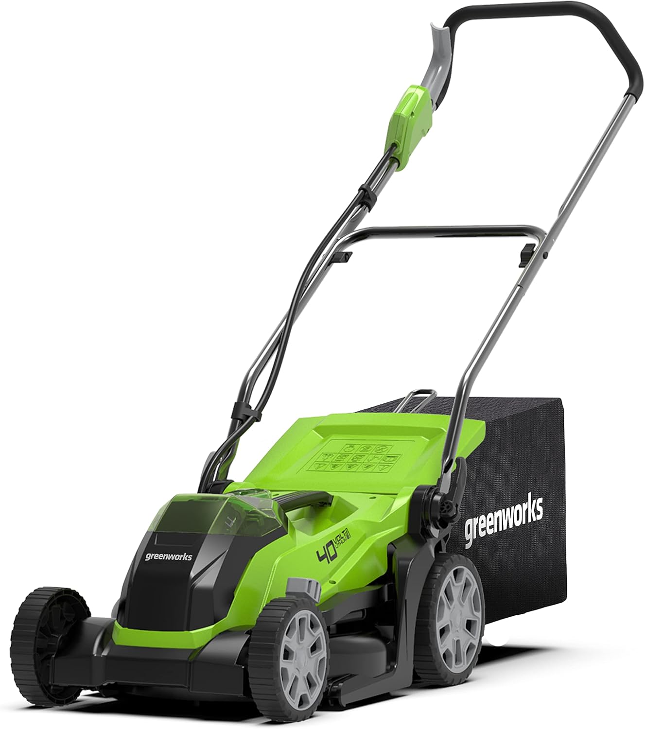 Greenworks 40V Tagliaerba a Batteria per Prati Fino a 400m2, Ampiezza di Taglio 35cm, Sacca da 40L CON Due Batterie 40V 2Ah e 1 Caricabatterie, Garanzia 3 Anni-G40LM35K2X