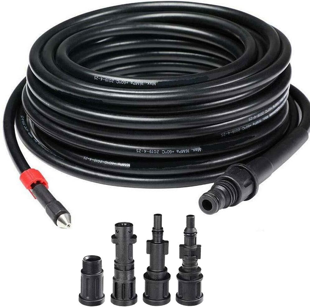 BAKAJI Pipe Purge Probe for High Pressure Washer 15 Metres Anti-Kink System Internal Connector in Copper Coating PVC Coating Maximum Resistance 160 Bar with 4 Adapters (Single)