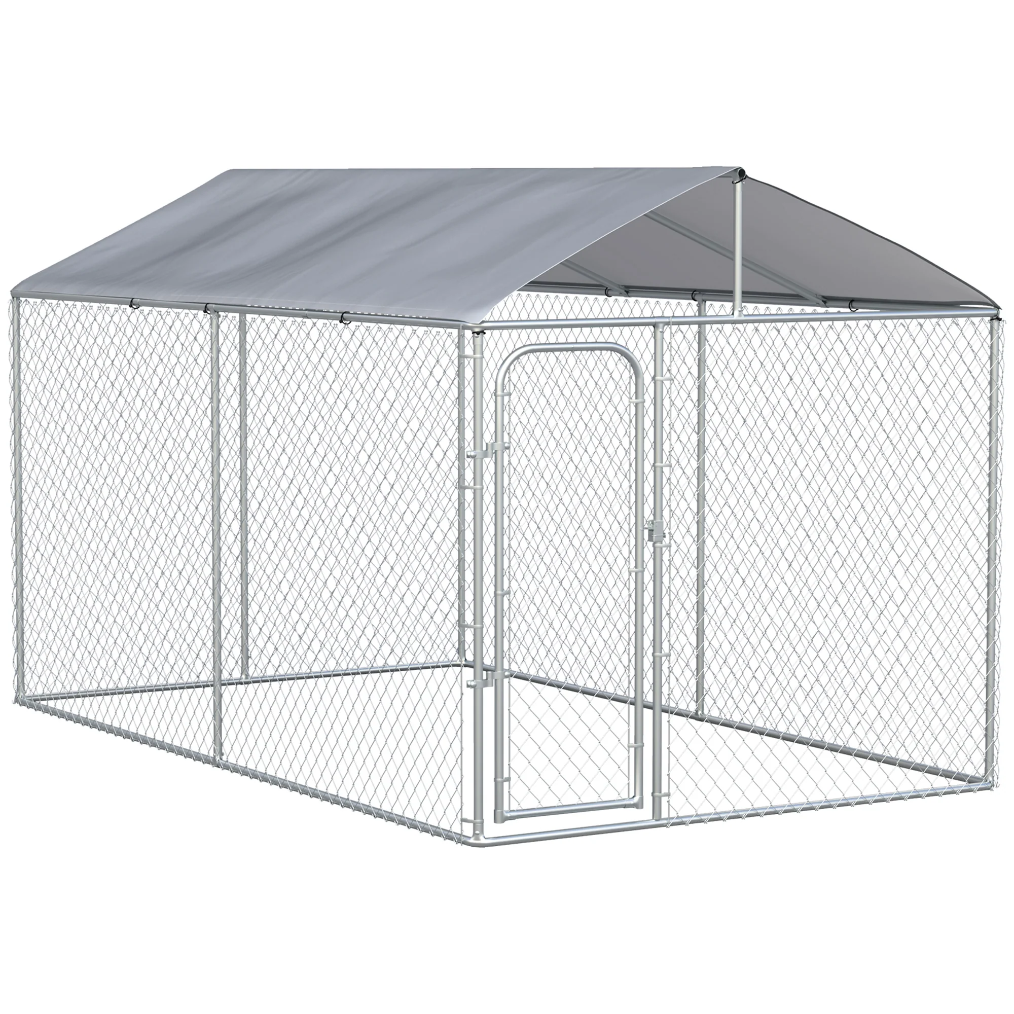Easycomfort Kennel per Cani in Metallo Galvanizzato con Tettuccio in Tessuto Oxford e Porta con Blocco, 400x230x232cm, Argento