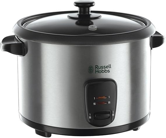 Russell Hobbs Cuociriso - 1,8l - Inserto per cottura a Vapore; Pentola antiaderente Rimovibile; Cucchiaio per riso e misurino; Acciaio Inox; coperchio in vetro, pentola a cottura lenta, 19750-56