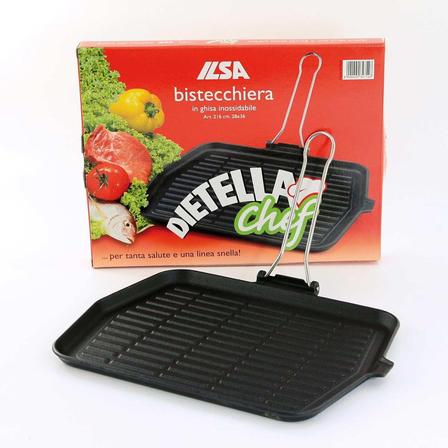 ILSA Cast Iron Enamelled Grill Pan, Dietella, Rectangular, Size 23 x 36 cm