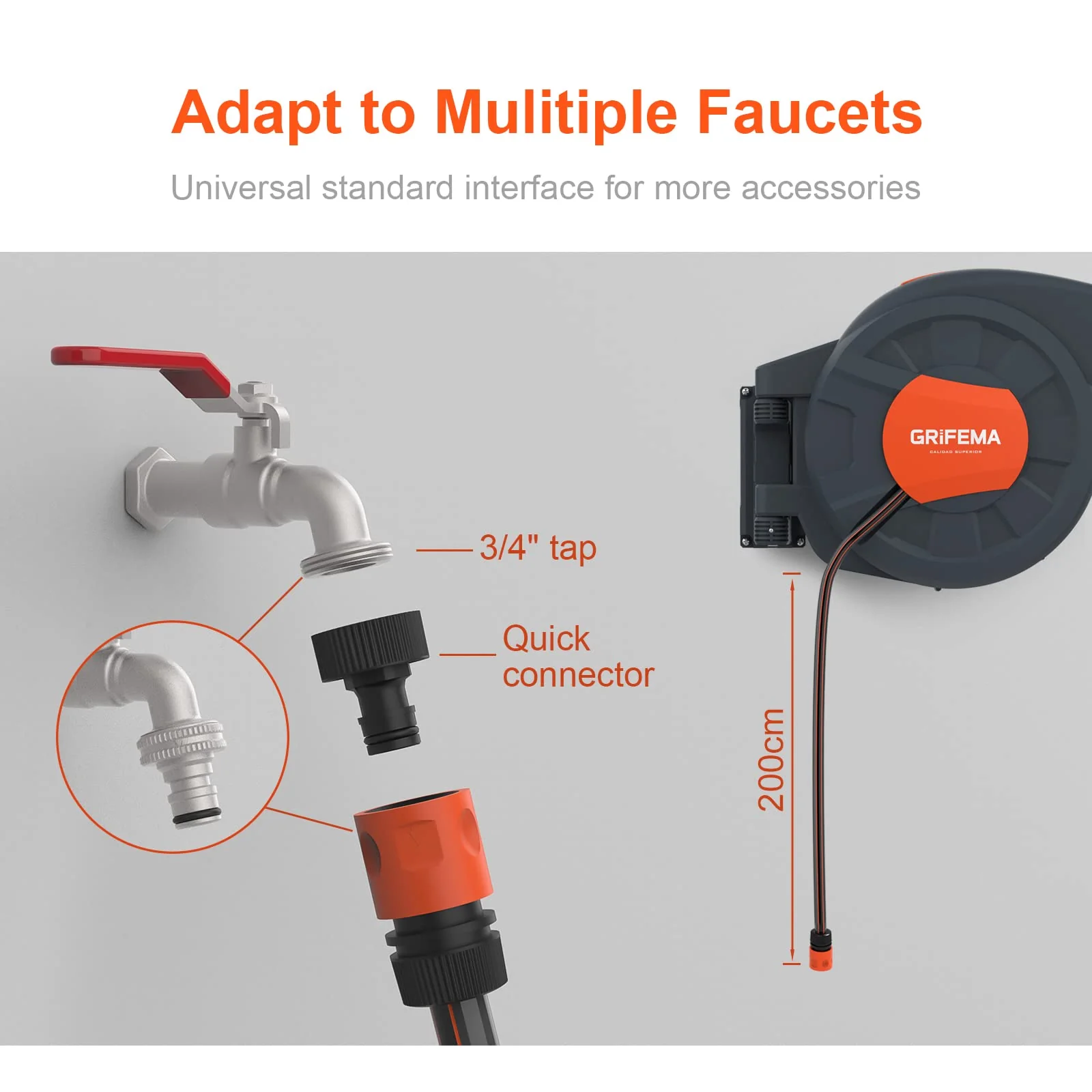 GRIFEMA G301-35, Avvolgitubo da Parete, Cassetta Avvolgitubo con Tubo da 35m, Avvolgitubo da Parete Orientabile a 180°, Riavvolgimento Automatico con Ugello Regolabile