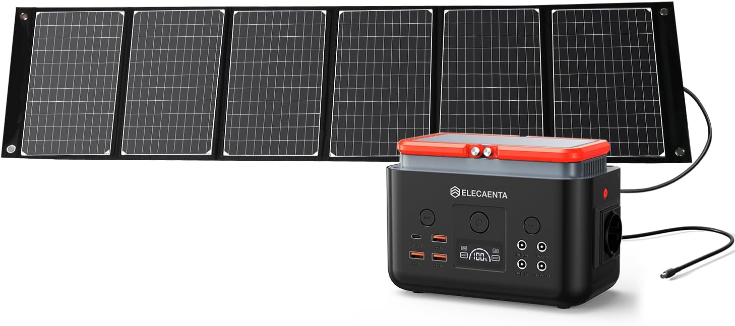 LiFePO4 Solar Generator with Solar Panels 200Wh Portable Power Station with 60W Monocrystalline Photovoltaic Panel for Camping Travel Emergency Off Grid Backup