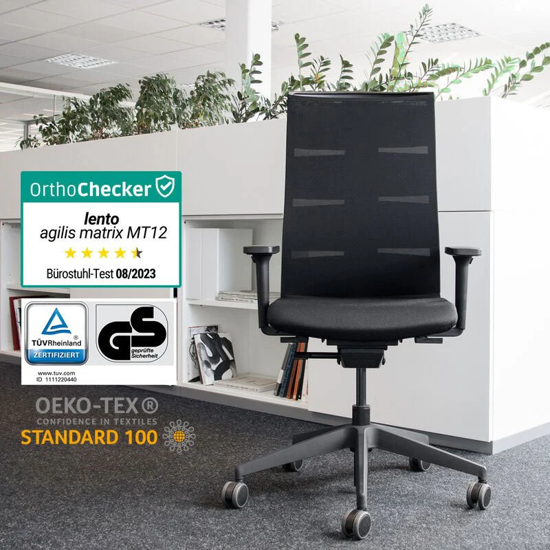 Sedia da ufficio ergonomica lento Agilis MT12 con base nera - Garanzia 30 anni - Made in Germany