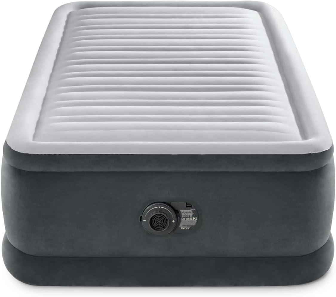 Intex 64414Np Materasso Classic Matrimoniale Dura-Beam Deluxe, Bicolor, Con Pompa Interna, Grigio, ‎152 x 203 x 46 cm; 7.98 Kg