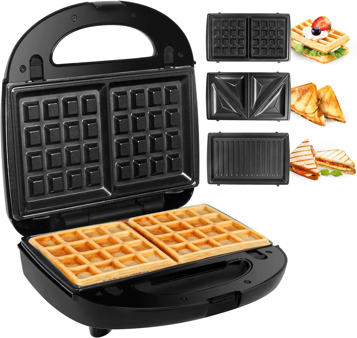 Gotoll Toaster, Toaster/Waffles Plate 750W, Sandwich Maker 3 in 1 Antiadherent Plates