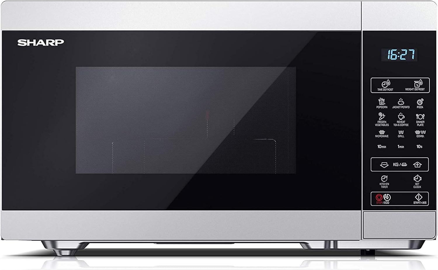 SHARP YC-MG81EW Microonde Con Grill da 28 litri, Controllo Digitale, Microonde: 900 W, Grill: 1100 W, 11 Livelli di Potenza, Girevole, Blocco bambini, Funzione ECO, Colore Bianco.