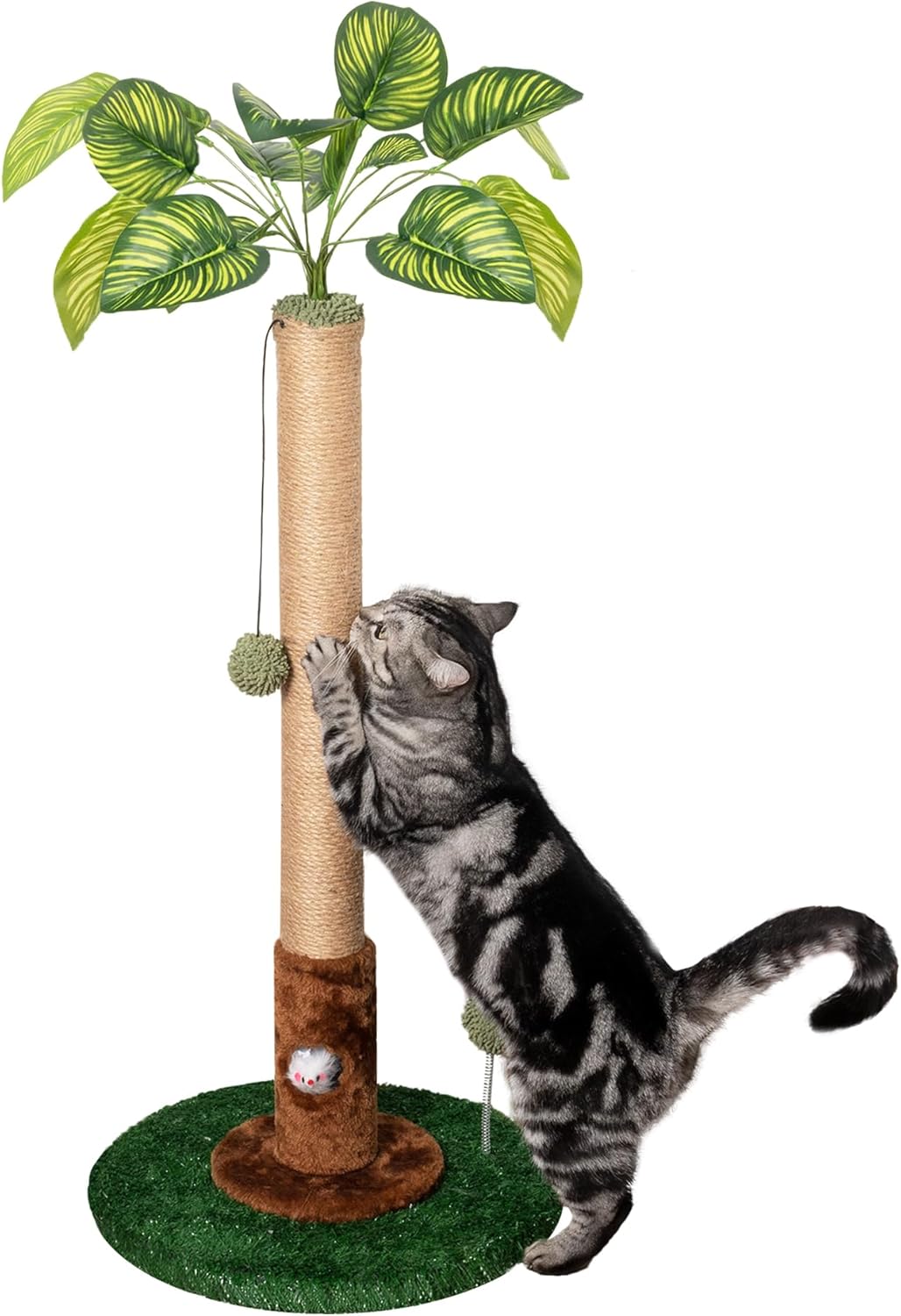 MEOWOOU 84 cm Cat Scratching Post Tall with Sisal Rope Indoor Adults Cute Scratching Post for Kittens Scratcher Green Pole