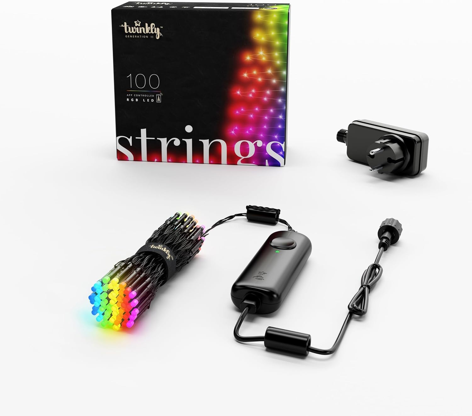 Twinkly Strings 400 LED RGB+Bianco, Striscia di Luci LED per Esterno e Interno, Luci Smart Multicolore, Compatibile con Alexa e Google Home, Luci Mappabili, IP44, Controllo App, Filo Nero, 32m