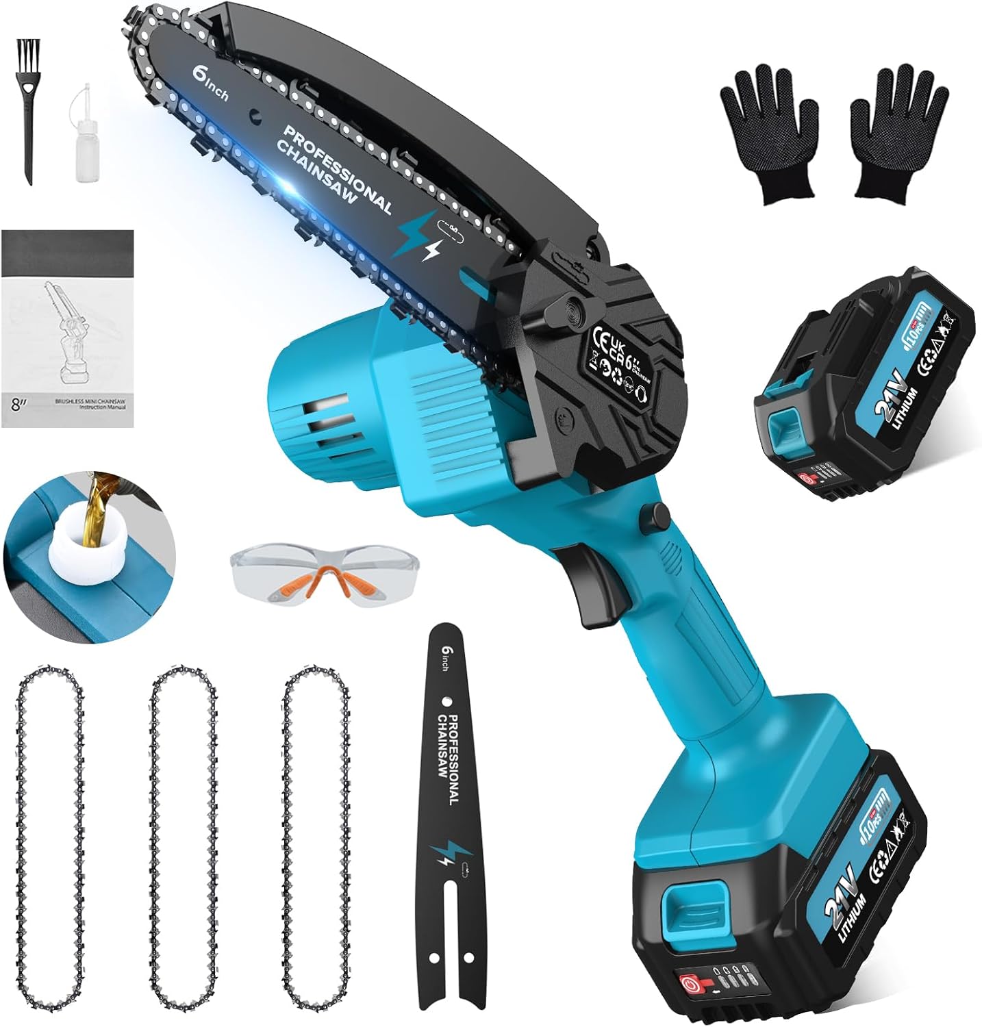 12 Pollici Motosega a Batteria, Motosega Elettrica Senza Fili 2x4000mAh, Potatore Senza Fili per Attrezzi da Giardino, Taglio del Legno, Fai da Te (1800W Brushless) - PowerCut X13