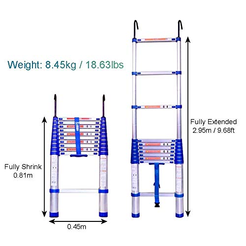 VUIPAJQC Scala per Esterni, Scale, Scala telescopica, Scala telescopica Estensibile con Gancio   Scala telescopica Multiuso Portatile Pieghevole Estensibile in Alluminio, 2,95 m/9,68 Piedi, : Amazon.it: Fai da te