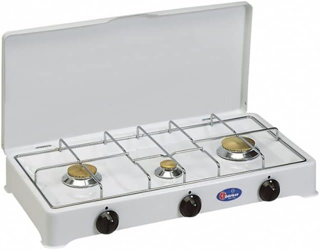 FORNELLO da Tavolo Parker Bianco A Tre 3 FUOCHI Alimentazione GPL (Gas nelle BOMBOLE) per Uso Esterno 5328CB - Made in Italy