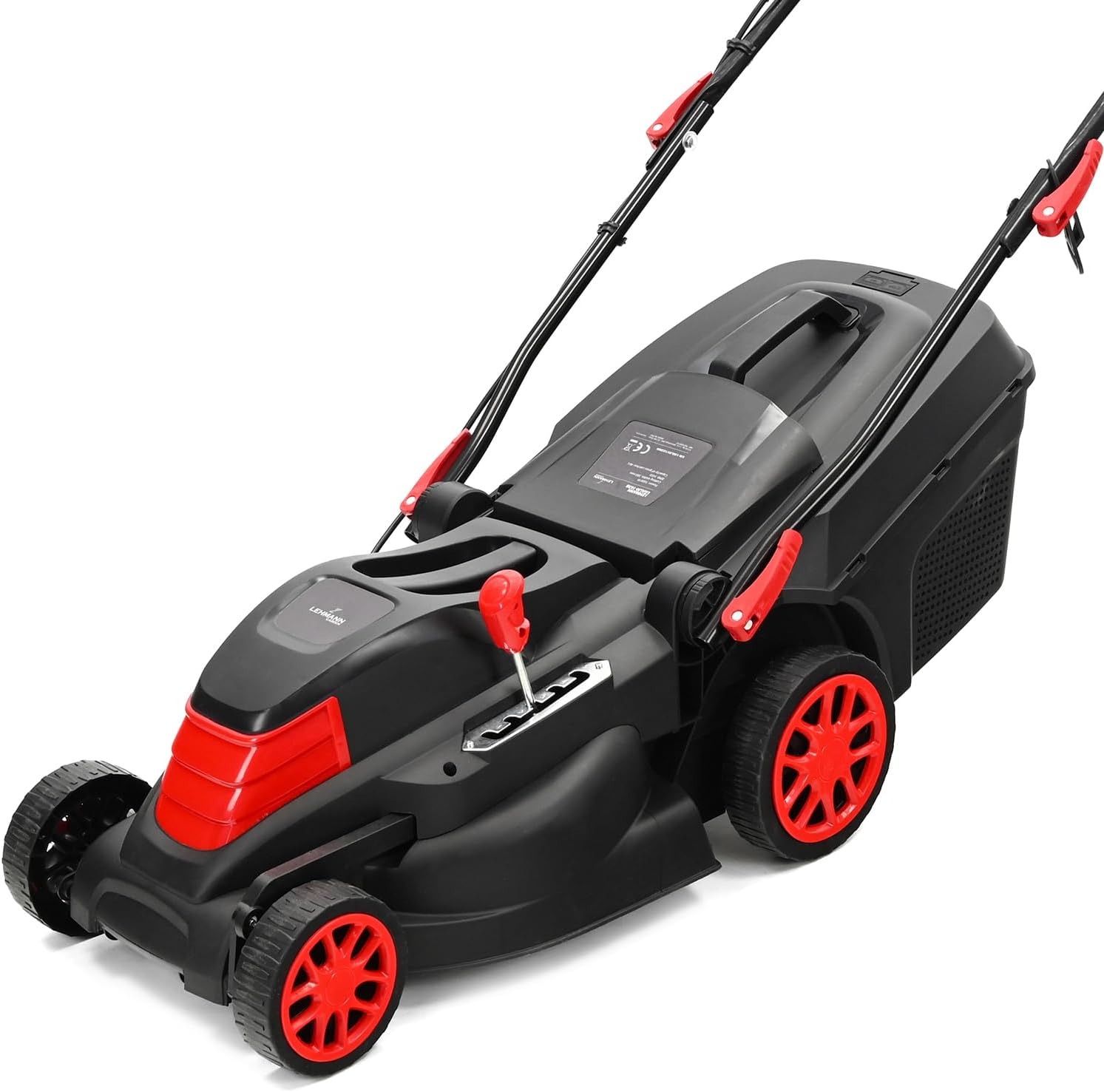 LEHMANN Tagliaerba Elettrico per superfici fino a 1000 m², 1600 W, Larghezza di Taglio 38 cm, Cesto Raccoglierba 40 L, Regolazione Altezza Taglio 5 Livelli 25–75 mm, 3450 giri/min