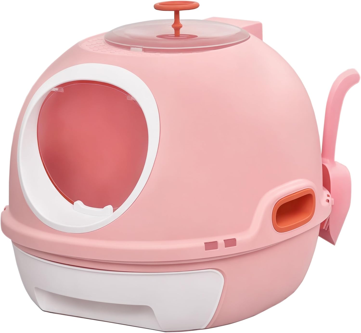 PawHut Cat Litter Box with Lid, Closed Cat Litter Tray with Removable Tray, 2 Entrances and Scoop, 47 x 55 x 44 cm, Pink