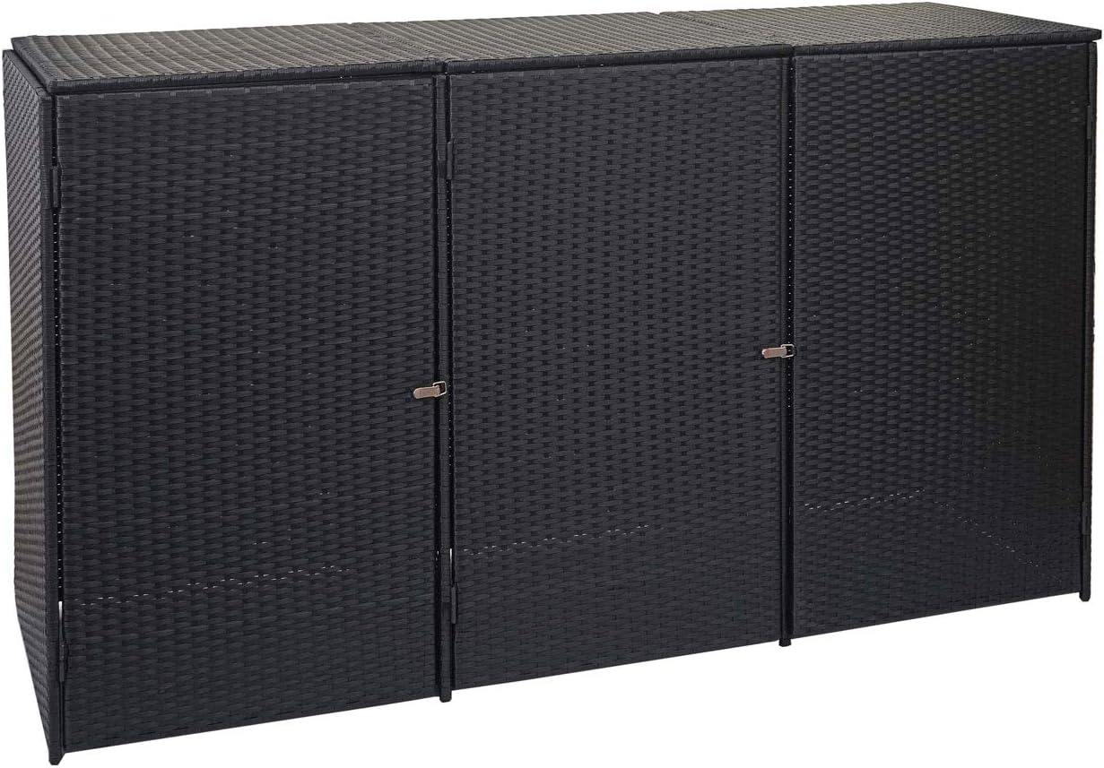 3x copribidoni box spazzatura rifiuti HWC-E25 66x195x110cm acciaio polyrattan marrone