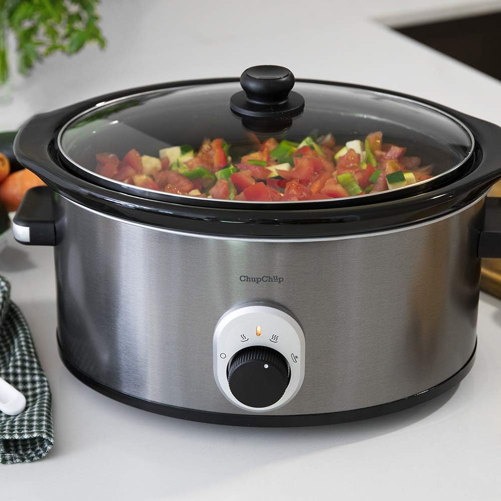 Cecotec - Chup Chup Slow Cooker 5.5 Litre, Oval Shaped Ceramic Bowl, Glass Lid with Silicone Seal and Complete Recipe Book