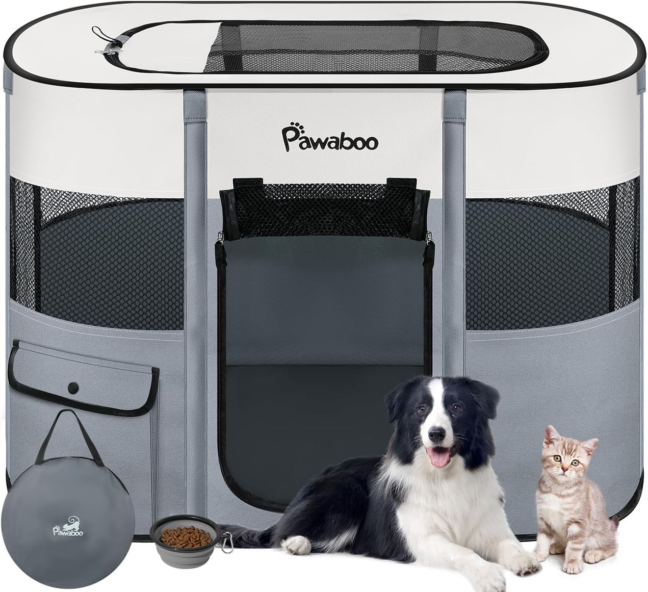Pawaboo Gabbie per Animali Pieghevole, Recinto per Animali Domestici in Telo Oxford Impermeabile con Rete, Tenda da Gioco per Gatti Cani Cuccioli Portatile per Interno o Esterno, Verde Avocado L