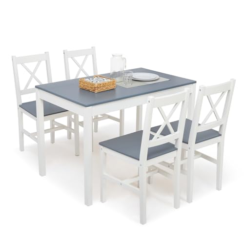 Mondeer Tavolo e Sedie Cucina, Set da Pranzo con Tavolo e 4 Sedie di Pino per le Cucina Sala da Pranzo, 108 x 65 x 73 cm, blu : Casa e cucina
