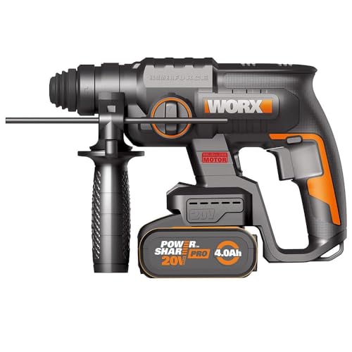 WORX Nitro WX381   Martello pneumatico senza spazzole da 20 V, per forare, trapano a percussione e scalpello, 2 Joule, con batteria e caricatore : Fai da te