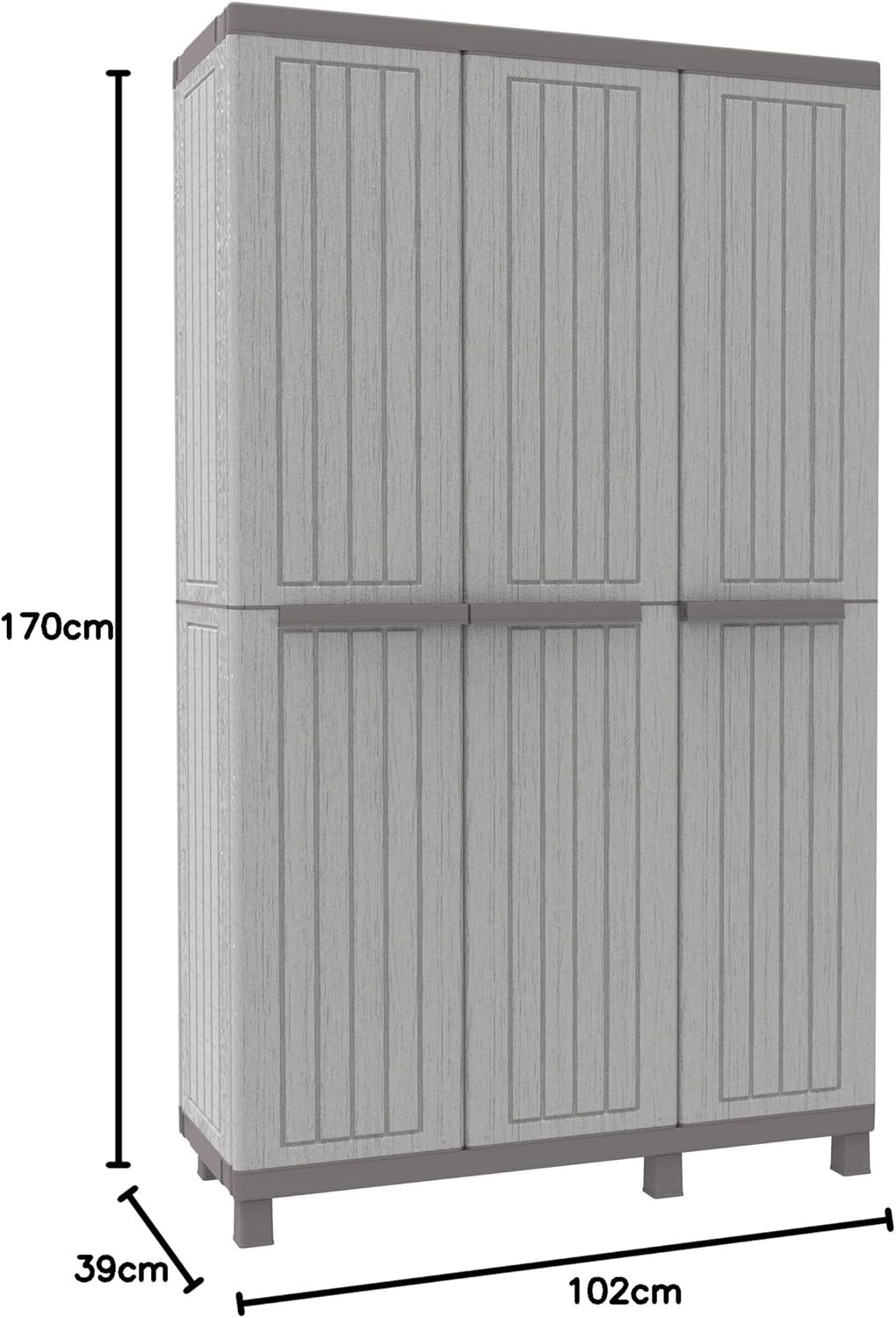 Terry, C-Wood 102a, Armadio da Esterno Interno, Multifunzionale, Tre Ante Effetto Legno, Due Vani Separati. Materiale: Plastica, Dimensioni: 102x39x170 cm