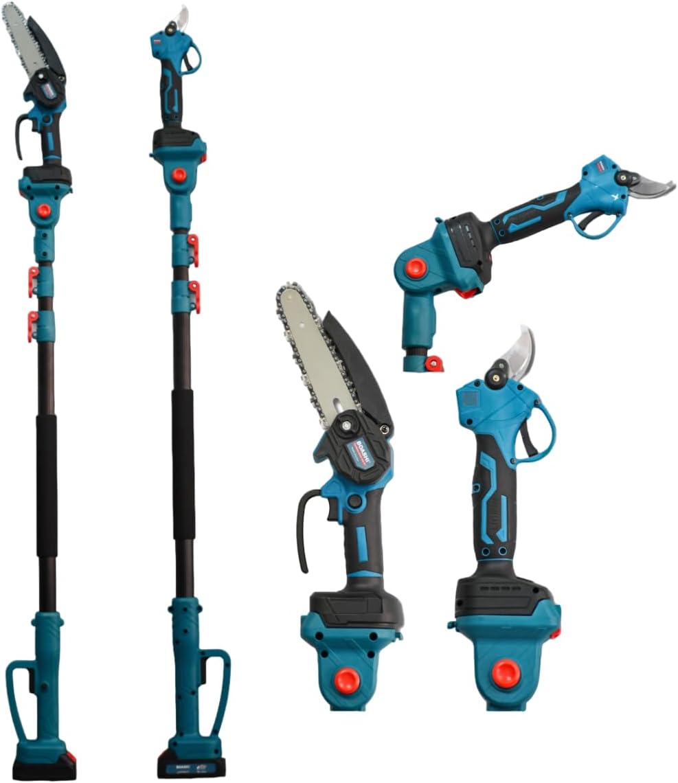 Telescopic Electric Pruning Shears with 2 Rechargeable Batteries 26 V, 30 mm Blade, Including Chainsaw with 6 Inch Blade, Shears and Chainsaw Kit with Telescopic Rod Professional for Gardening