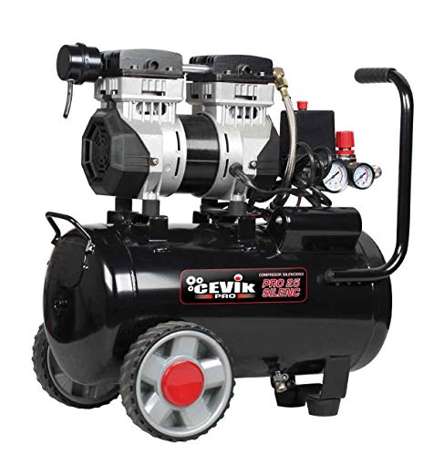 CEVIK PRO   CA PRO25SILENC   Compressore d'Aria Silenzioso   59 dB   Capacità 25 L   Motore 1.5HP   Pressione Max 8 Bar   Portata 150 l/min   Senza Olio   Senza Manutenzione   Compatto e Portatile : Amazon.it: Fai da te