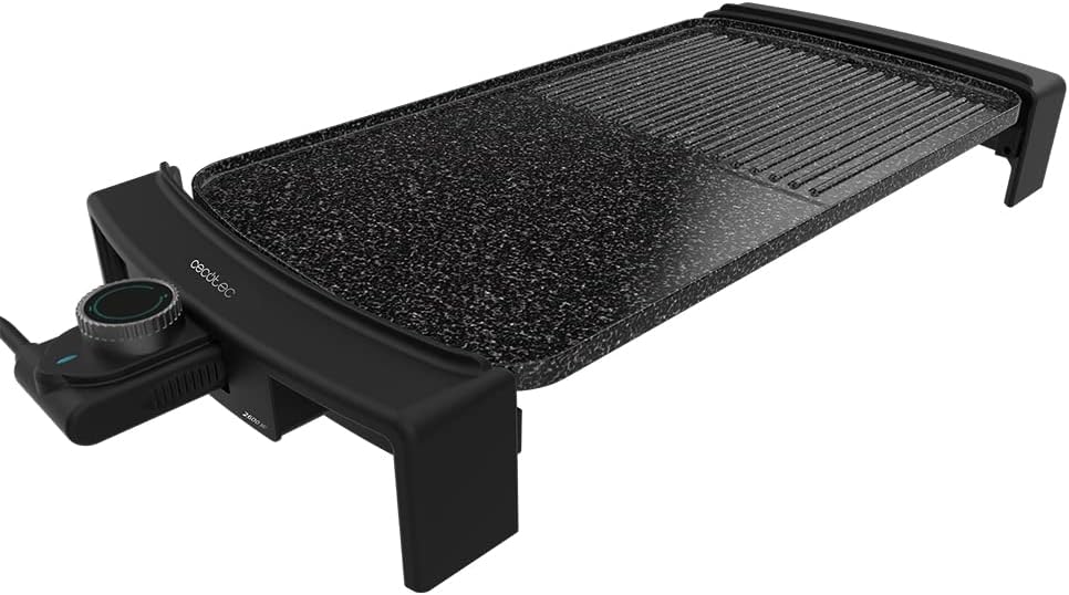 Cecotec Tasty&Grill 3000 RockWater Electric Grill Plate, 2600 W, RockStone Coating, E-Shaped Resistance, Adjustable Thermostat and Dishwasher Safe