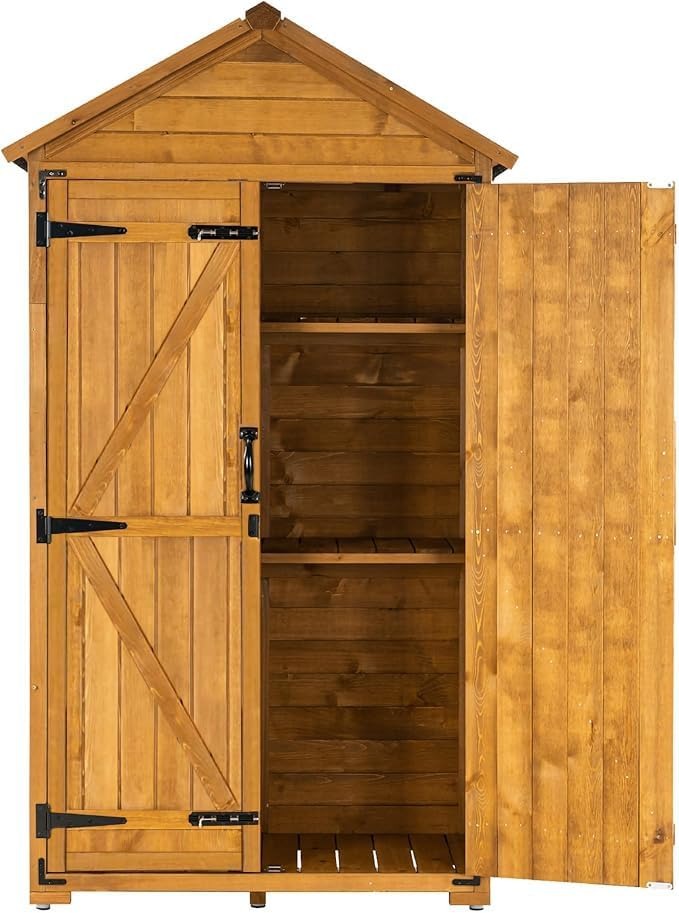 M MCombo Armadio da giardino con tetto a due falde in legno, impermeabile, colore grigio/naturale, 1000D, 48 x 90 x 178 cm (naturale)