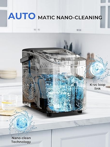 FOHERE Macchina per il ghiaccio, ghiaccio in 5 minuti, 14 kg in 24 ore, mini macchina del ghiaccio autopulente, 2 dimensioni di ghiaccio per cucina, ufficio, bar e feste, maniglia facile (Nero)