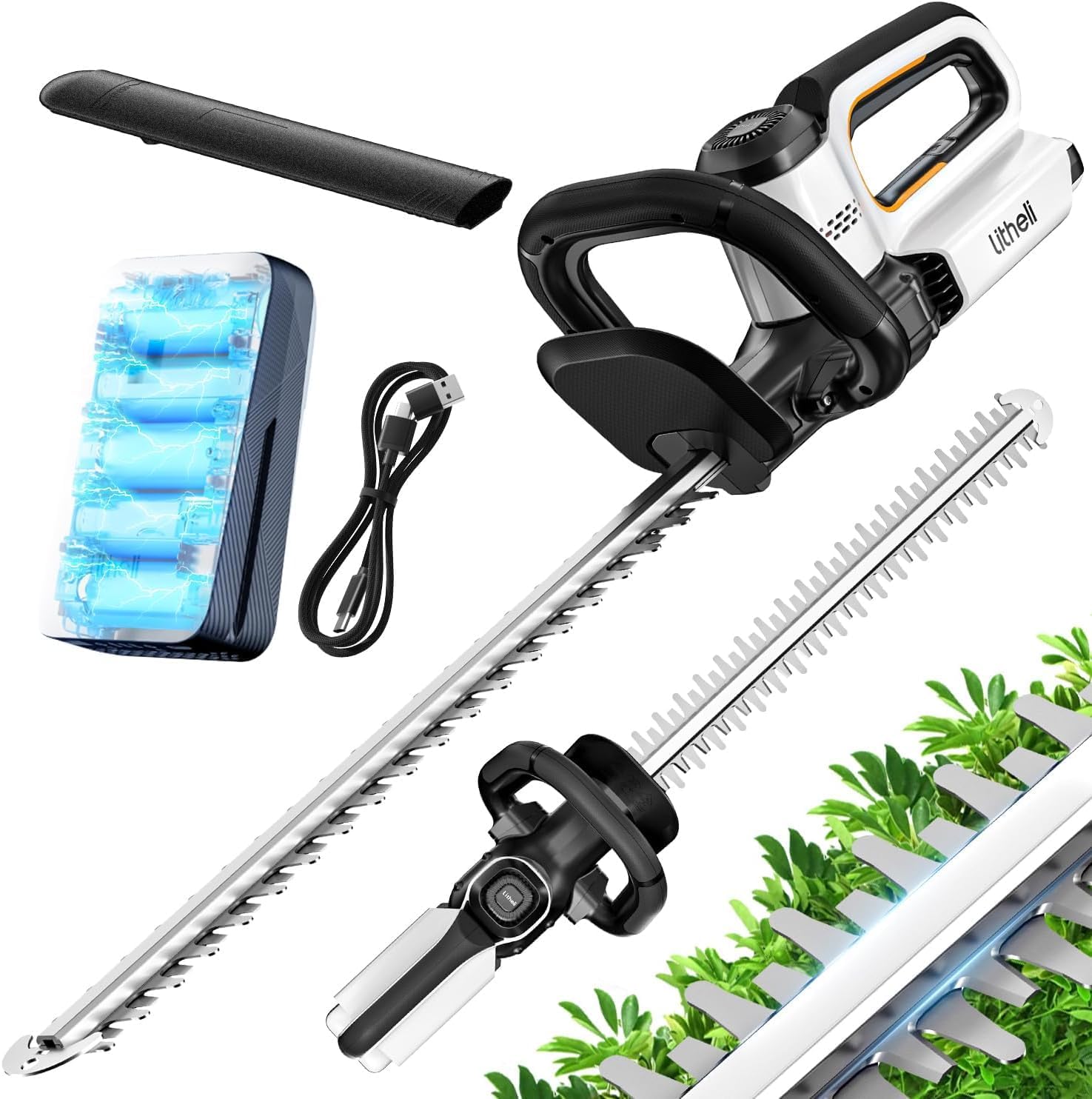 Litheli 20V Battery Hedge Trimmer, Blade Length 56 cm, 20 mm Distance Between Teeth, with 10000 mAh Battery, Electric Hedge Trimmer