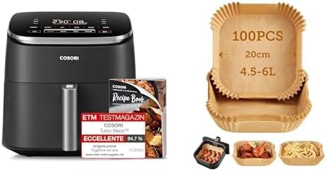 COSORI Friggitrice ad Aria Turbo Blaze 6L (1,36Kg), Air Fryer con DC Motore Tecnologia, 9 Funzioni & 5 Velocità della Ventola Automatica, 110 Ricette & 96 Tabelle di Cottura degli Ingredienti, 1725W