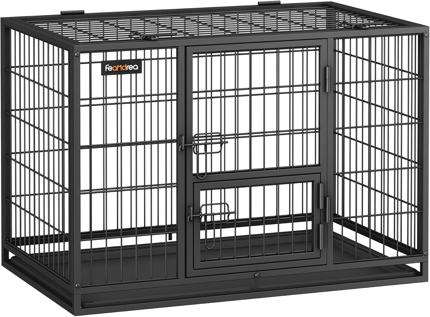 Feandrea Dog Cage, Pet House, 122 x 75.5 x 80.5 cm, for Medium and Large Dogs, Removable Double Door, Dog Park, XXL, Black PPD003B01