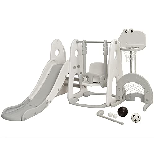 COSTWAY Parco giochi 6 in 1 per bambini, scivolo e altalena e canestro da basket, scala e porta da calcio, altalena da giardino, per bambini, per interni ed esterni (bianco) : Amazon.it: Giochi e giocattoli