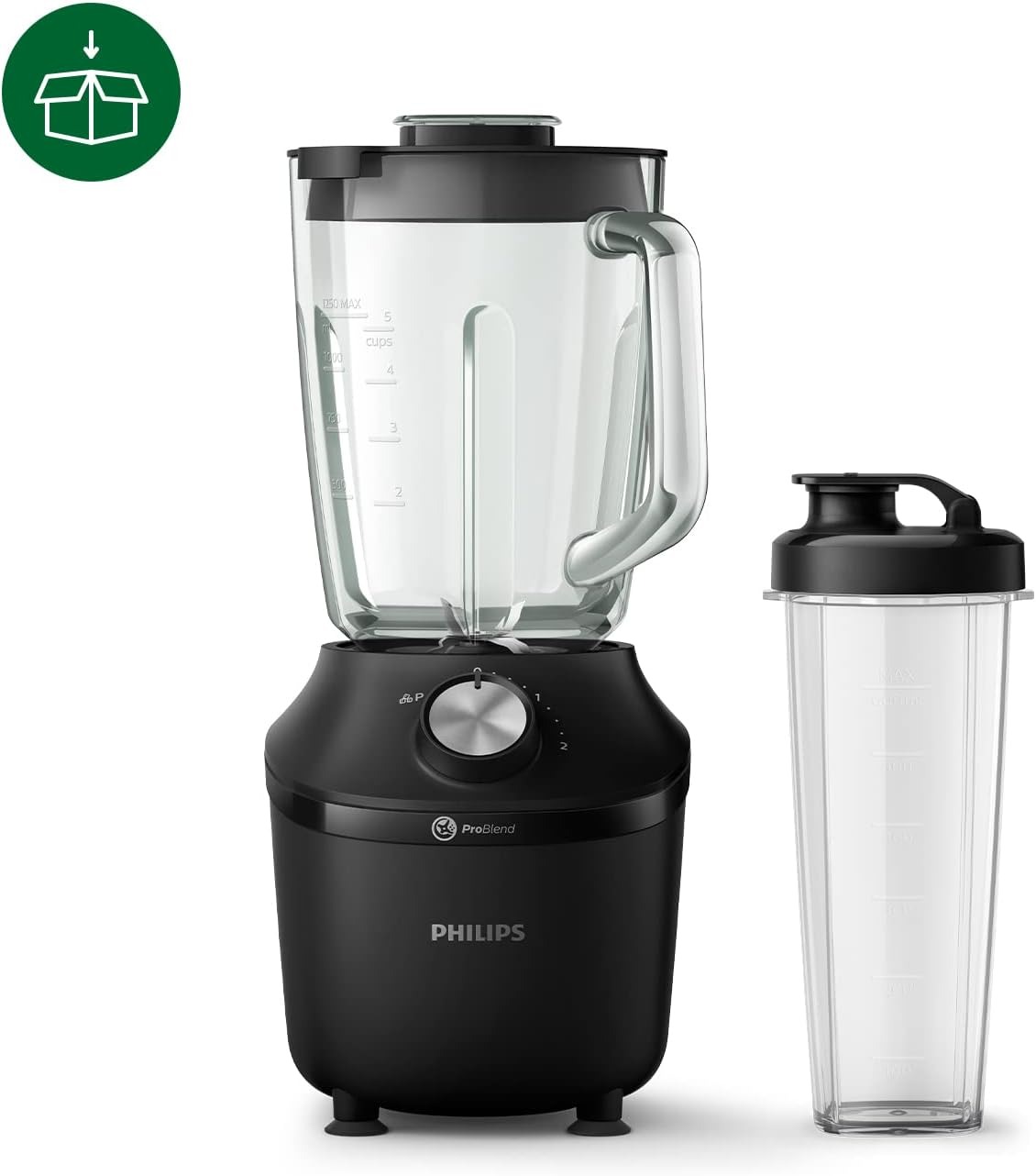 Philips Frullatore per Frullati e Smoothie - 600W, Caraffa da 2L, App di Ricette, 2 Velocità + Pulse, Lama ProBlend, Tritaghiaccio (HR2291/41)