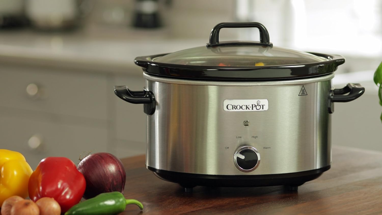 Crockpot Slow Cooker, Slow Cooker, 3.5 Litre Capacity, up to 4 People, 2 Cooking Settings and Keep Warm Function, 210 W, Ceramic, Silver