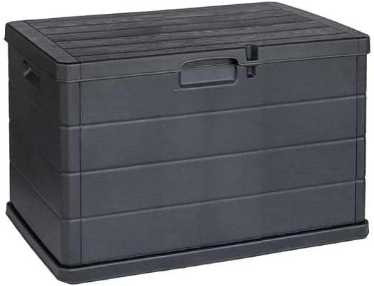 Domo Mea Baule da170 Litri Effetto Legno, Contenitore Stoccaggio, in Resina Antracite, Dimensioni 78L x 55l x 52H cm