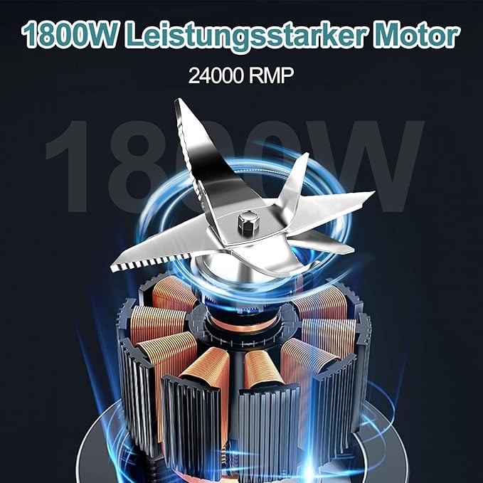 OMMO Professionale Frullatore 1800W, 1.8L Frullatore per Frullati e Smoothie, 1 Bottiglie Sportive da 300 ml, Regolazione libera della velocità, Lavabile in lavastoviglie, 24000 giri/min, senza BPA