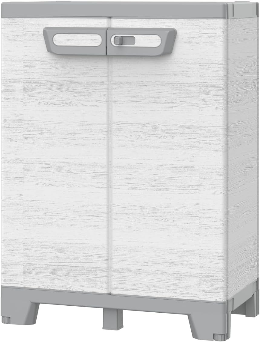 Terry - Sequoia 680, Armadietto Basso a 2 Ante, 1 Ripiano Interno Regolabile, Rifinitura Effetto Legno, da Esterno e Interno Coperto, 68x39x93,5 cm Visita lo Store di TERRY