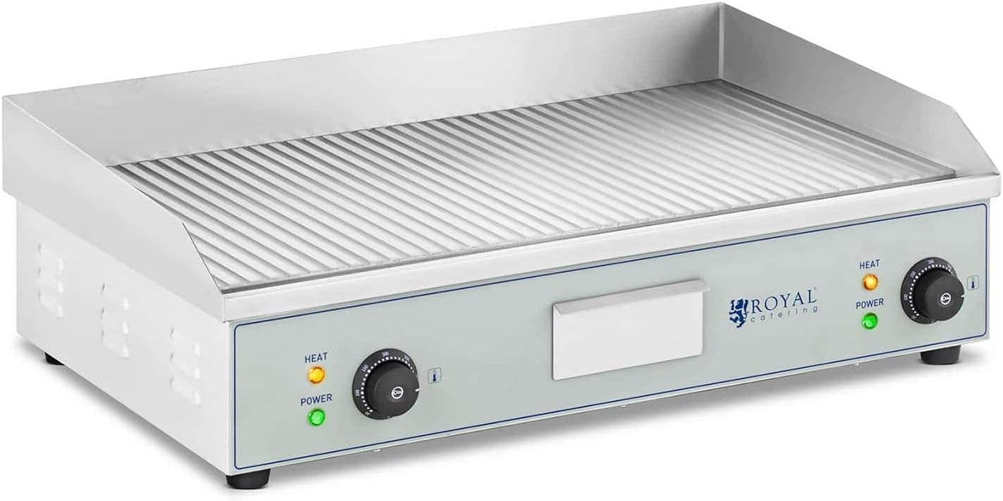 Royal Catering Doppio Fry Top Elettrico RCEG-73R (400 x 730 mm, 2 x 2.200 W, 50-300 ° C, acciaio inox)