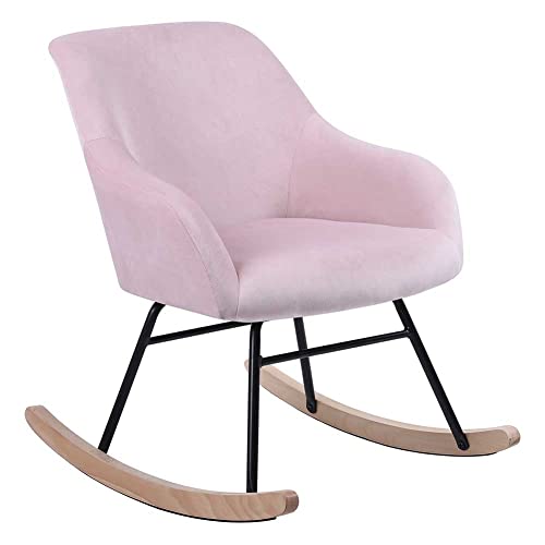 BAKAJI Poltrona Sedia a Dondolo Relax Casa Rivestimento in Tessuto Struttura Legno Imbottita Piedi in Metallo Base Dondonlante Legno Dimensione 60 x 78 x 78 cm Design Moderno Scandinavo (Rosa) : Casa e cucina
