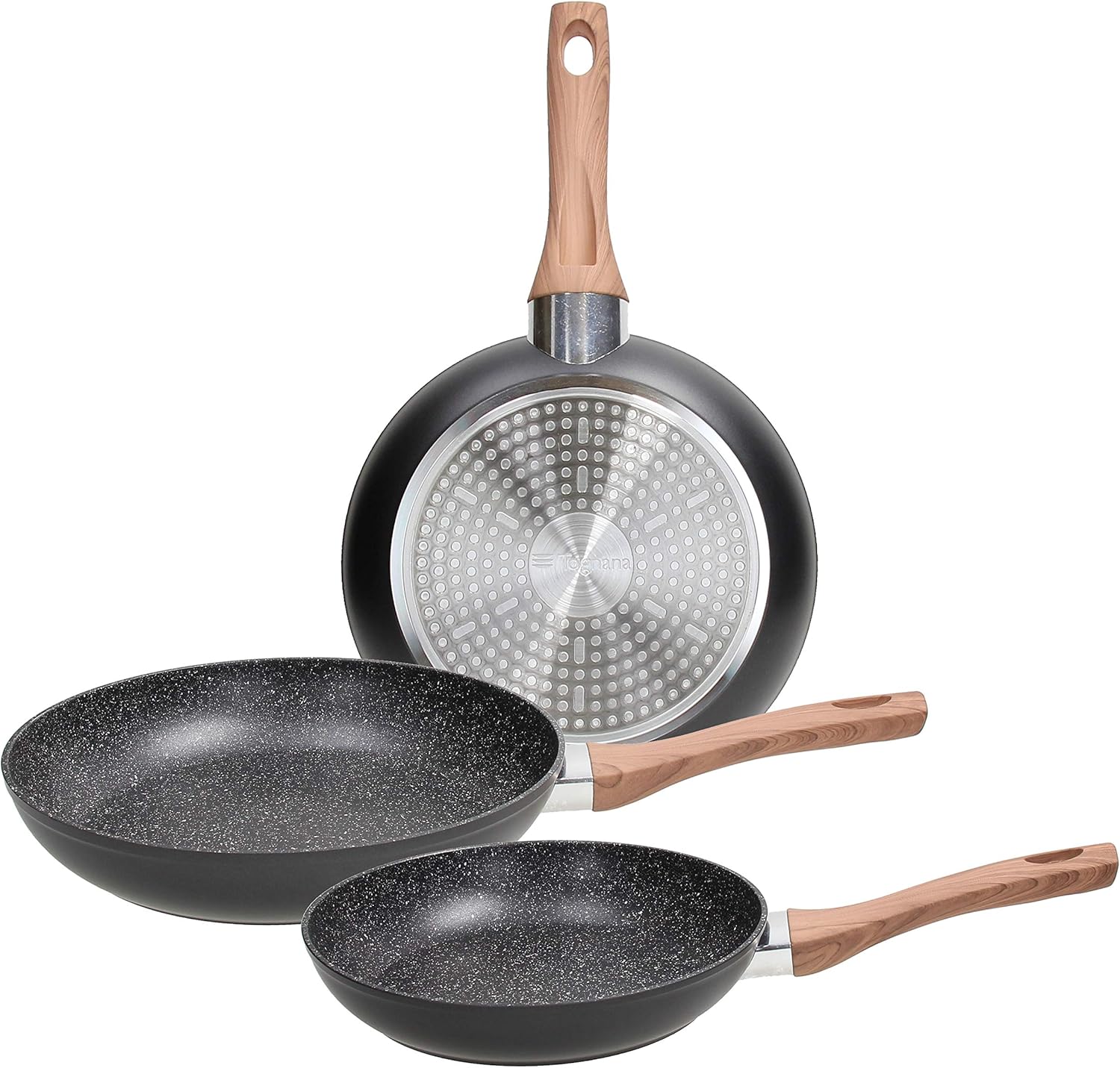 Tognana Great Stone Set of 3 Frying Pans 20/24/28 cm, Aluminium, Black