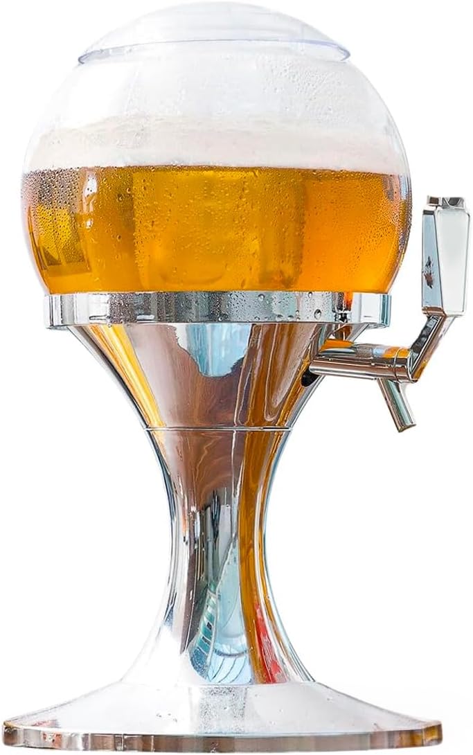 Spillatore Birra Refrigerato - Dispenser per Bevande 3.5L, Adatto per Feste ed Eventi, con Scompartimento per Ghiaccio, in Acrilico, 24x24x42 cm, Argento