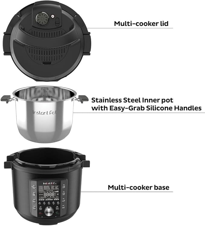 Instant Pot Pro 60 Multicooker elettrico 10 in 1 1200 W 5,7 L - Pentola a pressione, a cottura lenta, cuociriso, vaporiera, padella per saltare, sterilizzatore, yogurtiera, acciaio inossidabile nero