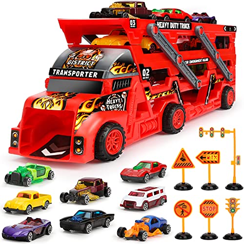 Aoskie Camion Macchinine Giocattolo per Bambini, Camion Bisarca con 8 Mini Cars Macchinine Giocattolo Regali per Bambini 3 4 5 Anni : Giochi e giocattoli