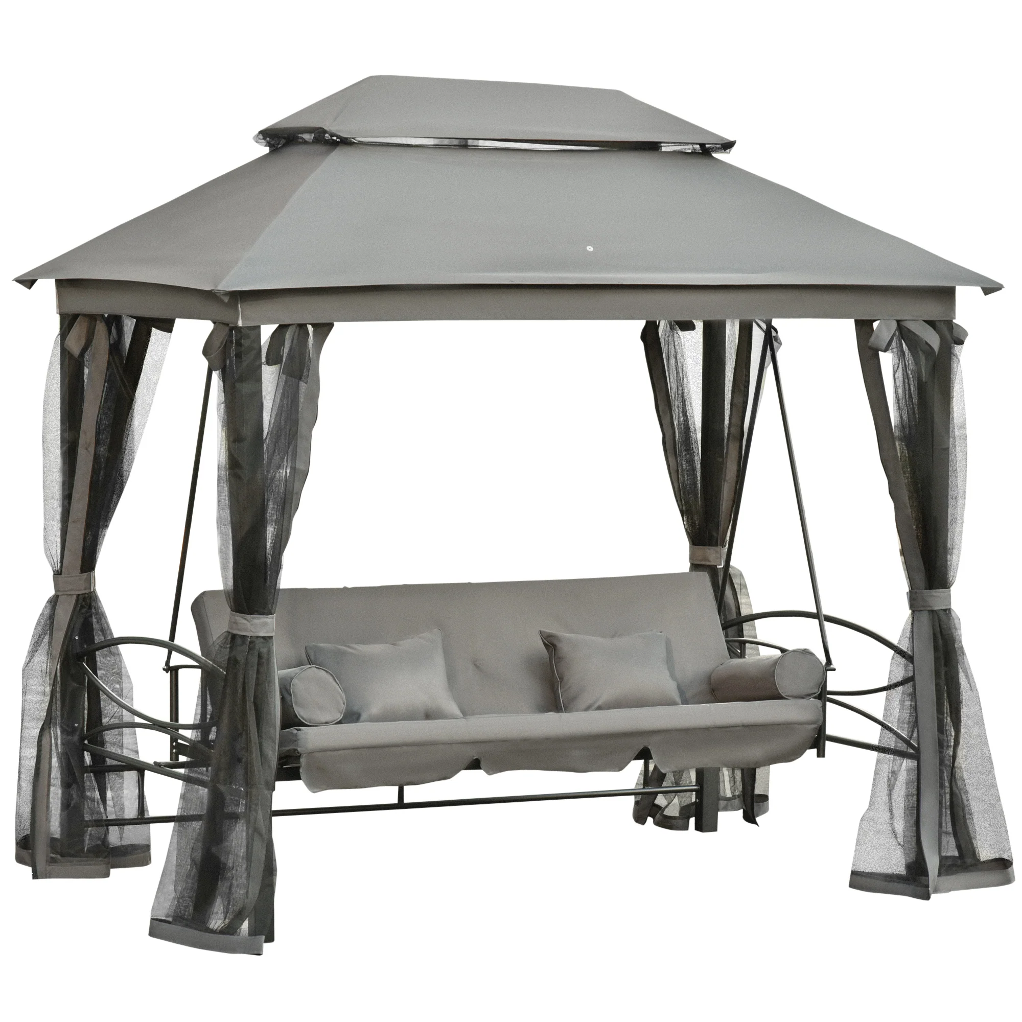 Easycomfort Dondolo da Giardino 3 Posti Lettino e Gazebo Design 3 in 1 con Tettuccio, 256x172x248 cm, Grigio Scuro