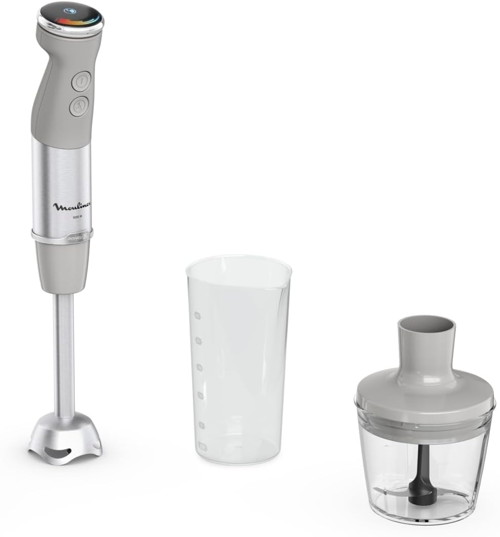 Moulinex Quickchef+, Frullatore a Immersione, Tecnologia con Lame Powelix, 1000 W, Modalità Silenziosa, 20 Velocità, Modalità Turbo, DD672B