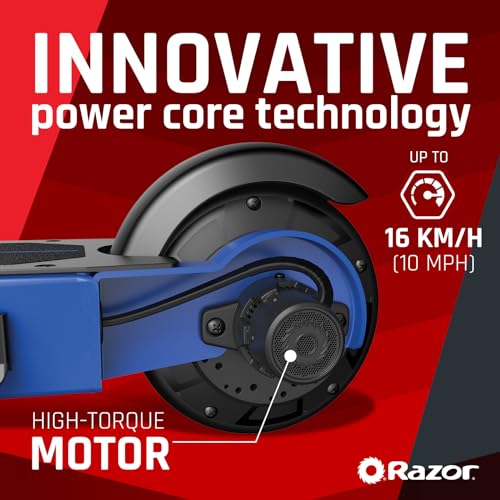 Razor Scooter Elettrico 90W   E Scooter Power Core S85 per Bambini 8  con Velocità Massima fino a 10 miglia orarie e 35 Minuti di Autonomia, Batteria 12V 7Ah e Pneumatici Anti Puntura da 8"   Blu : Sport e tempo libero