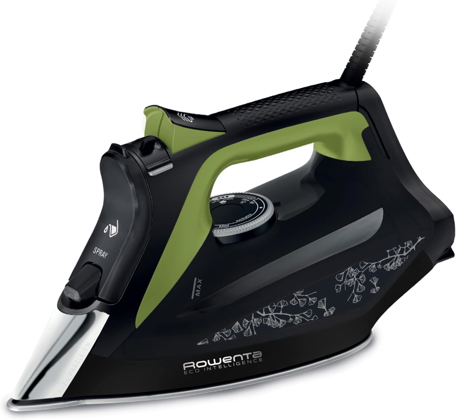 Rowenta DW6330D1 Eco Intelligence Steam Iron, Optimal Steam Distribution, 2500 W Power, Fast Heating Time, 300 ml, Black/Green
