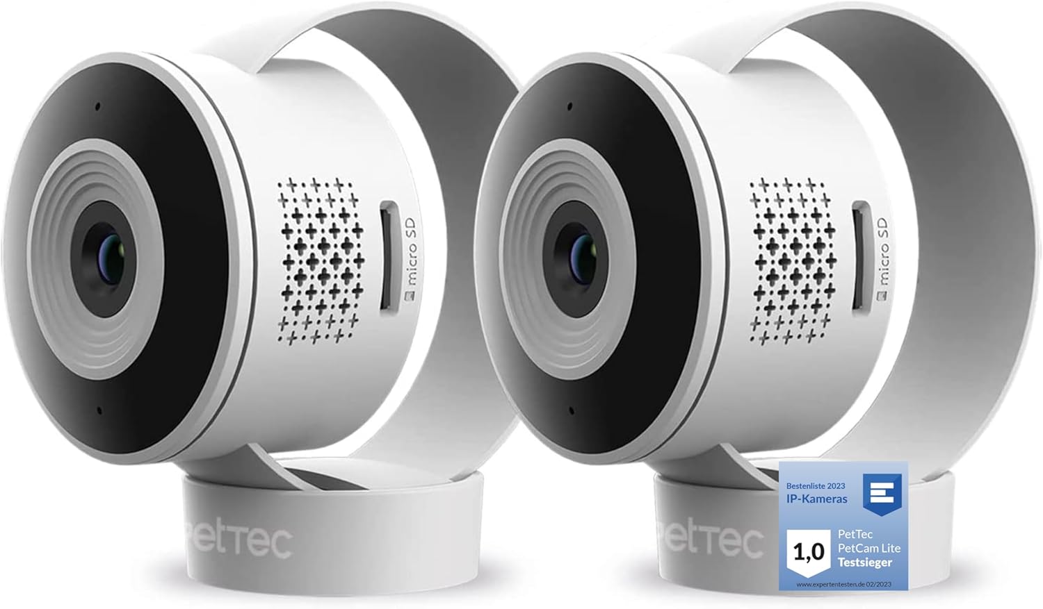 PetTec Cam Lite - Set di 2 telecamere di sorveglianza per animali domestici con app, rilevatore di movimento e trasmissione del cellulare, fotocamera WiFi, per interni con visione notturna, fotocamera