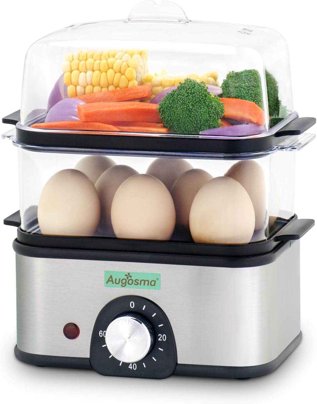 Augosma 2 Tier Electric Steamer for Cooking, Multi-Vegetable Steamer with Stackable Baskets BPA Free, Quick Cooker with Auto Shut-Off, Ideal for Vegetables, Seafood